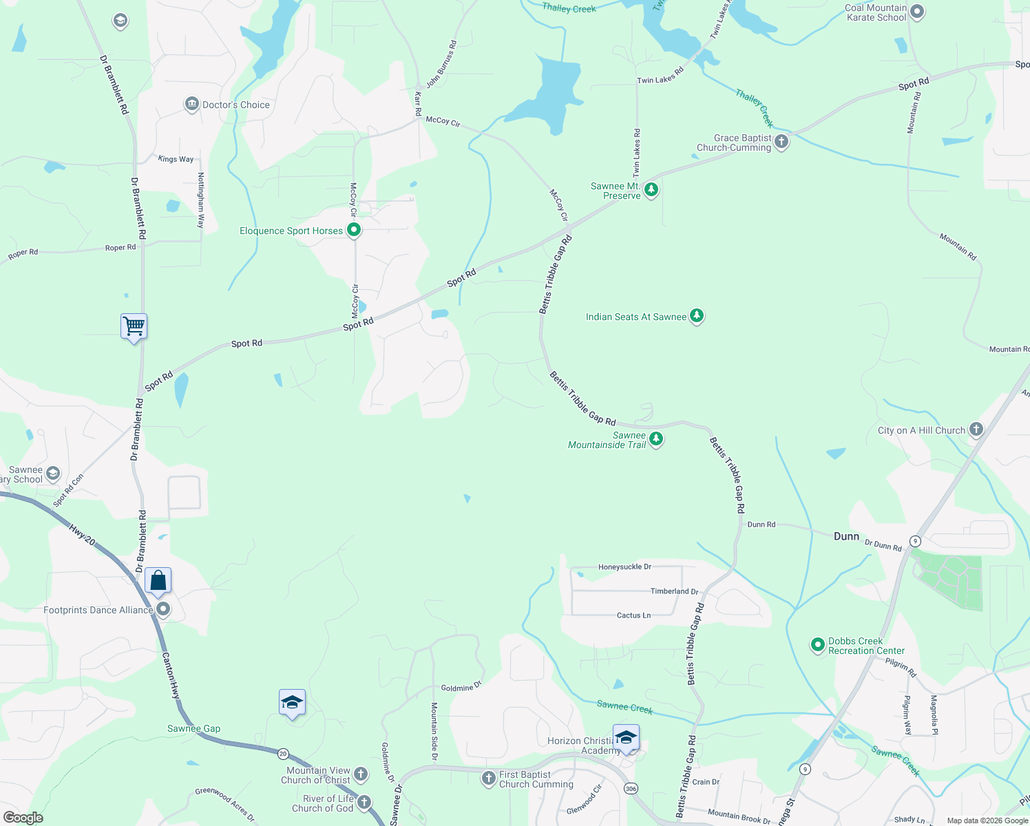 map of restaurants, bars, coffee shops, grocery stores, and more near 2830 Merrilaw Lane in Cumming