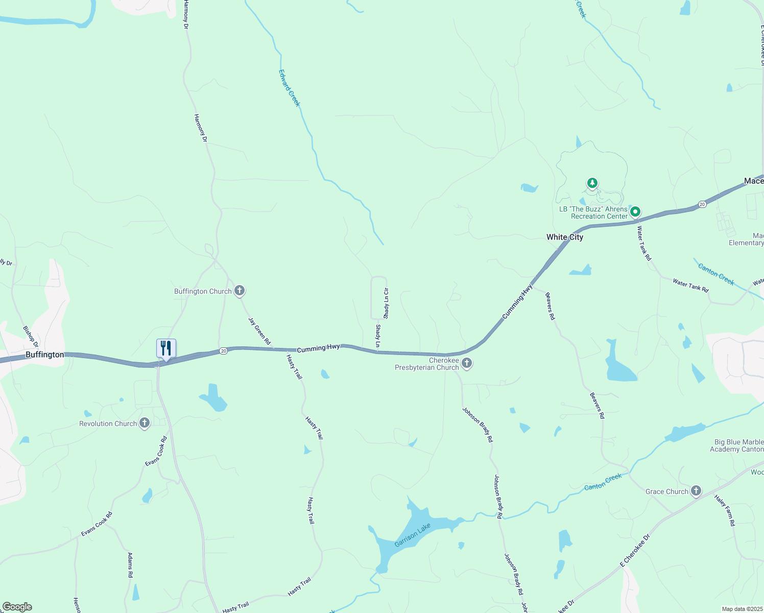 map of restaurants, bars, coffee shops, grocery stores, and more near 173 Shady Ln Cir in Canton