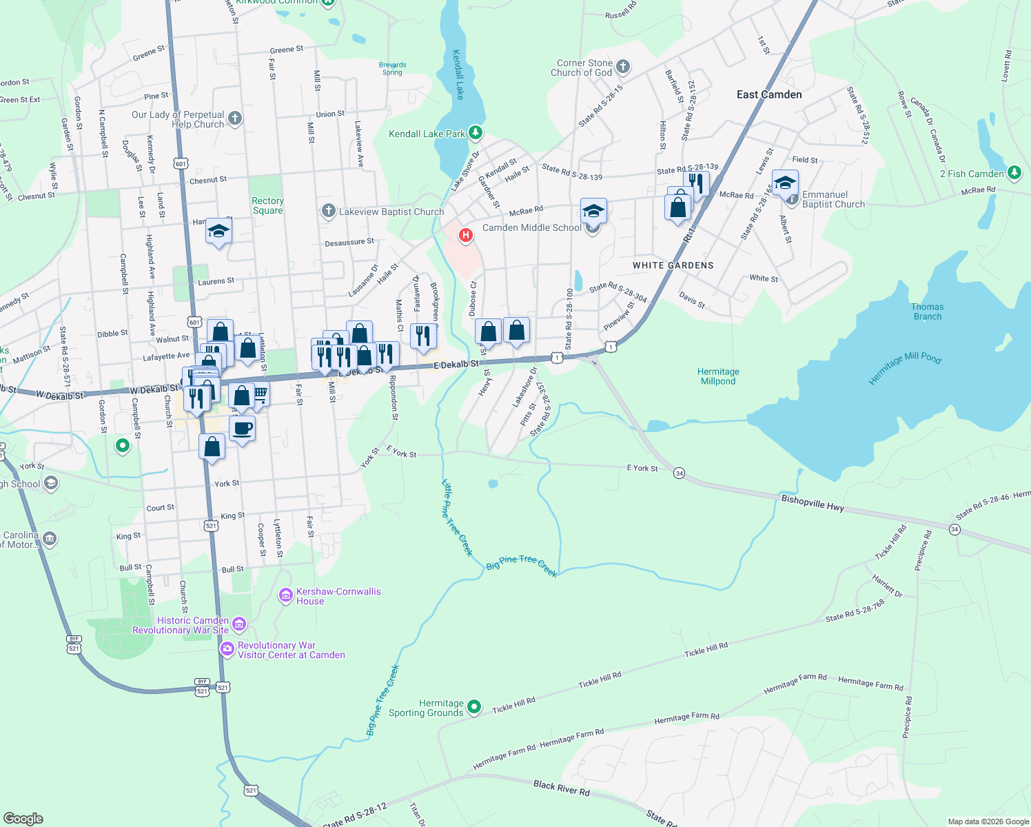 map of restaurants, bars, coffee shops, grocery stores, and more near 47 Lakeshore Drive in Camden