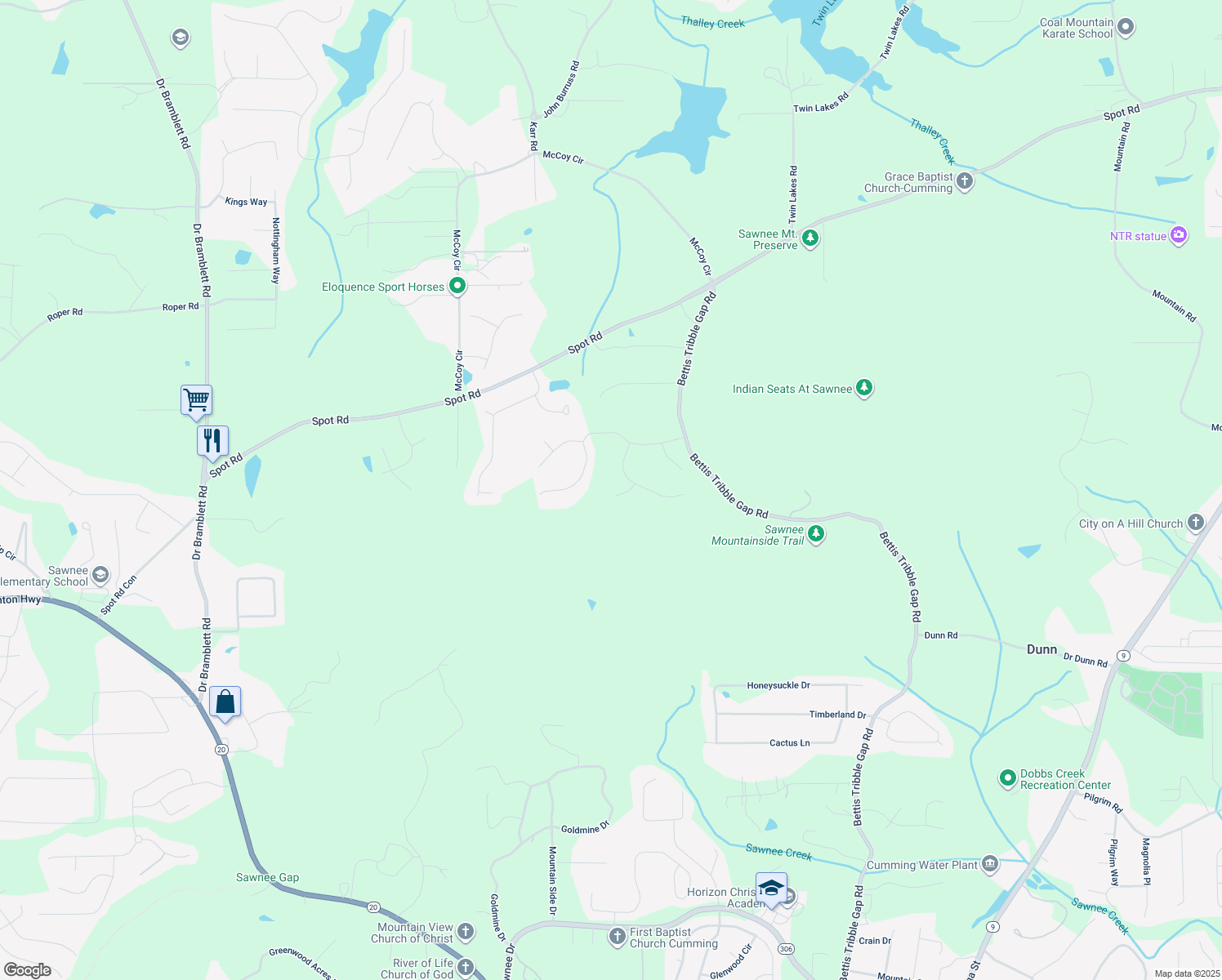 map of restaurants, bars, coffee shops, grocery stores, and more near 2830 Willow Hill Court in Cumming