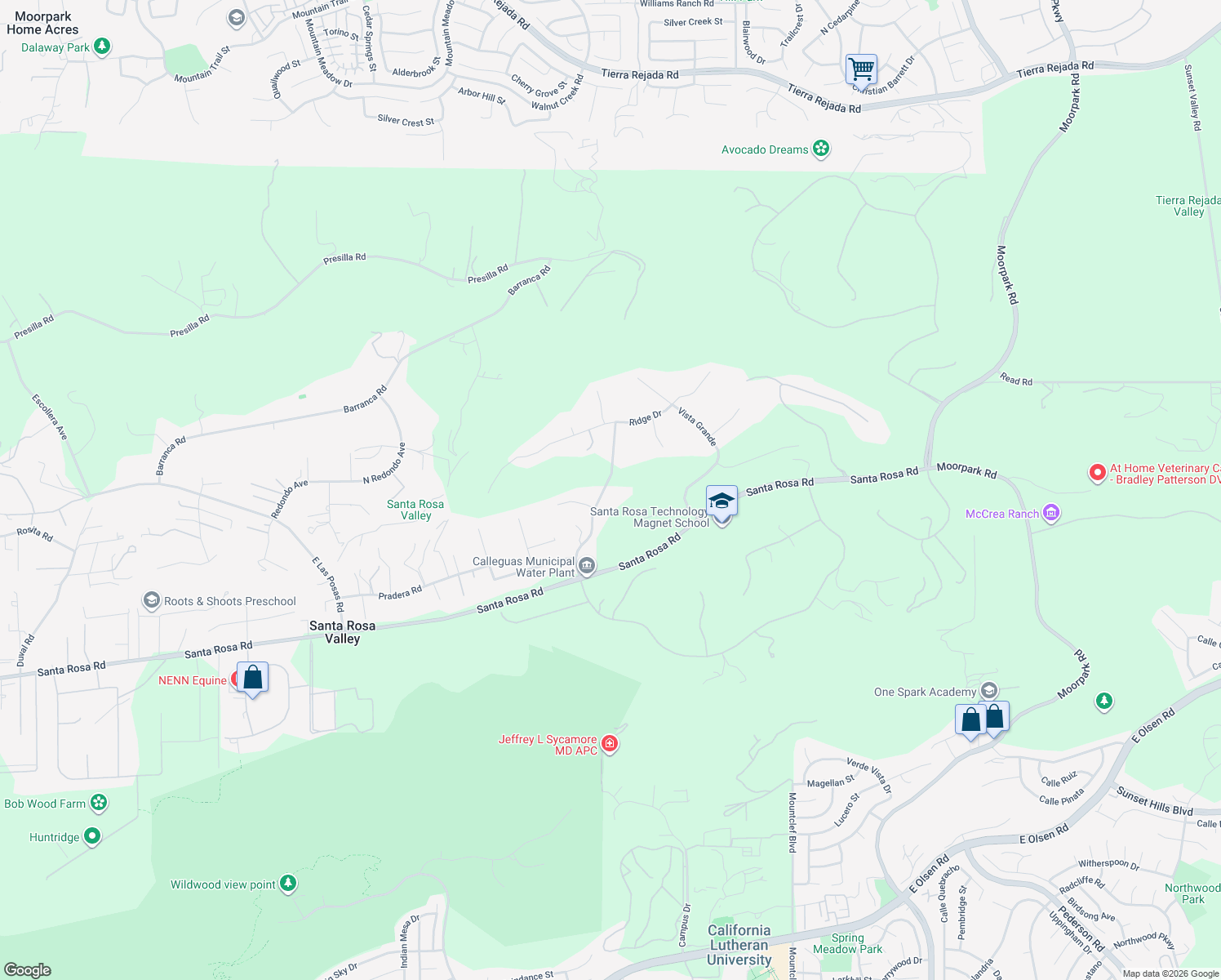 map of restaurants, bars, coffee shops, grocery stores, and more near 2790 Vista Arroyo Drive in Santa Rosa Valley