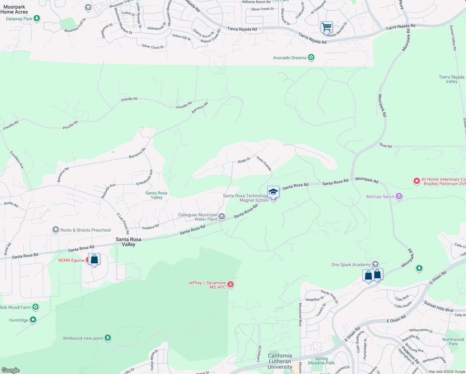 map of restaurants, bars, coffee shops, grocery stores, and more near 2790 Vista Arroyo Drive in Santa Rosa Valley