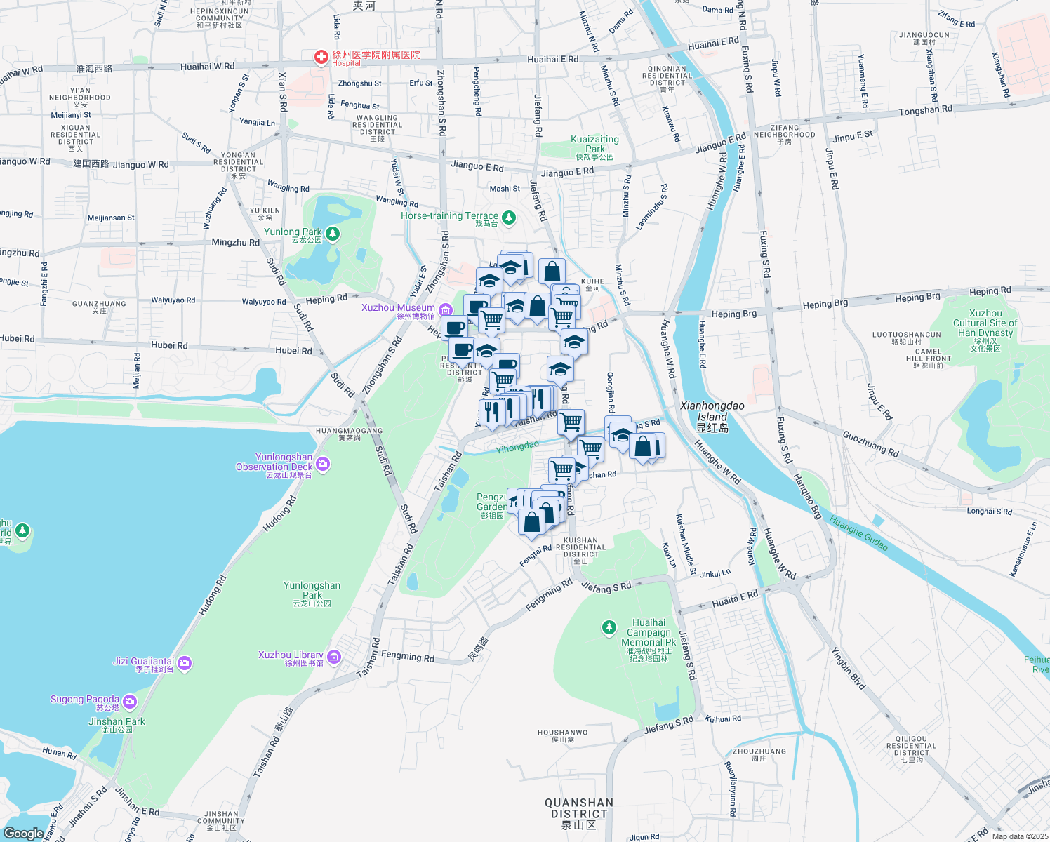 map of restaurants, bars, coffee shops, grocery stores, and more near 4 Tai Shan Lu in Xuzhou Shi
