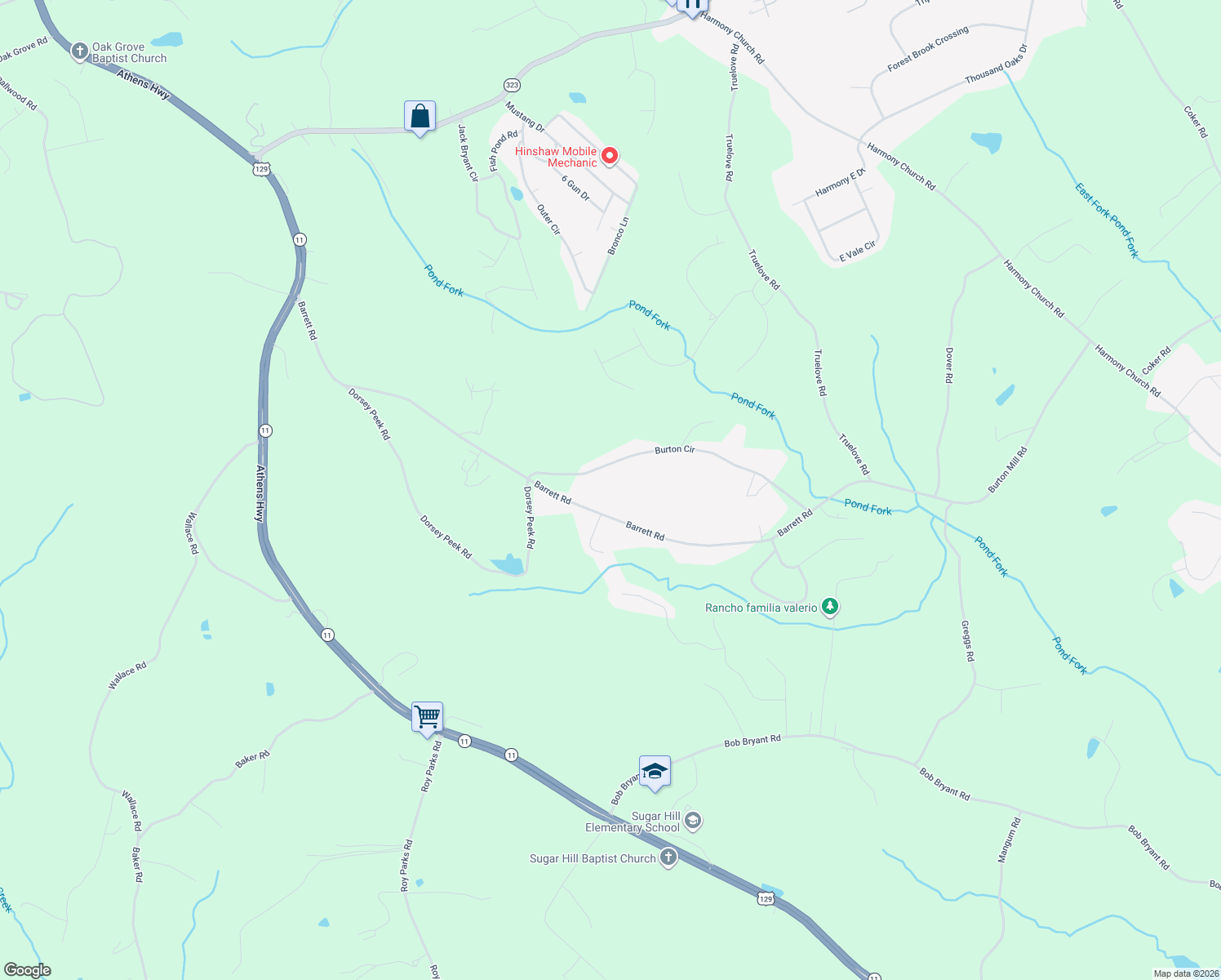 map of restaurants, bars, coffee shops, grocery stores, and more near 2992 Burton Circle in Gainesville