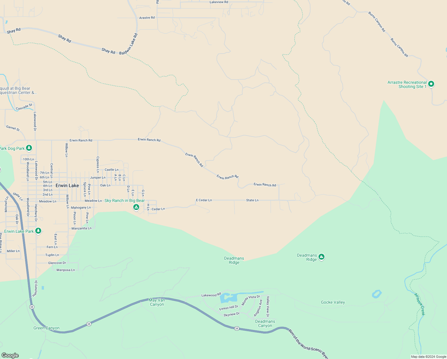 map of restaurants, bars, coffee shops, grocery stores, and more near 2750 Erwin Ranch Road in Big Bear