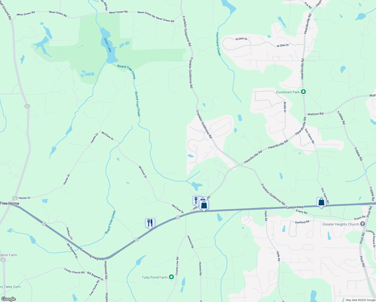 map of restaurants, bars, coffee shops, grocery stores, and more near 5780 Winding Lakes Drive in Cumming