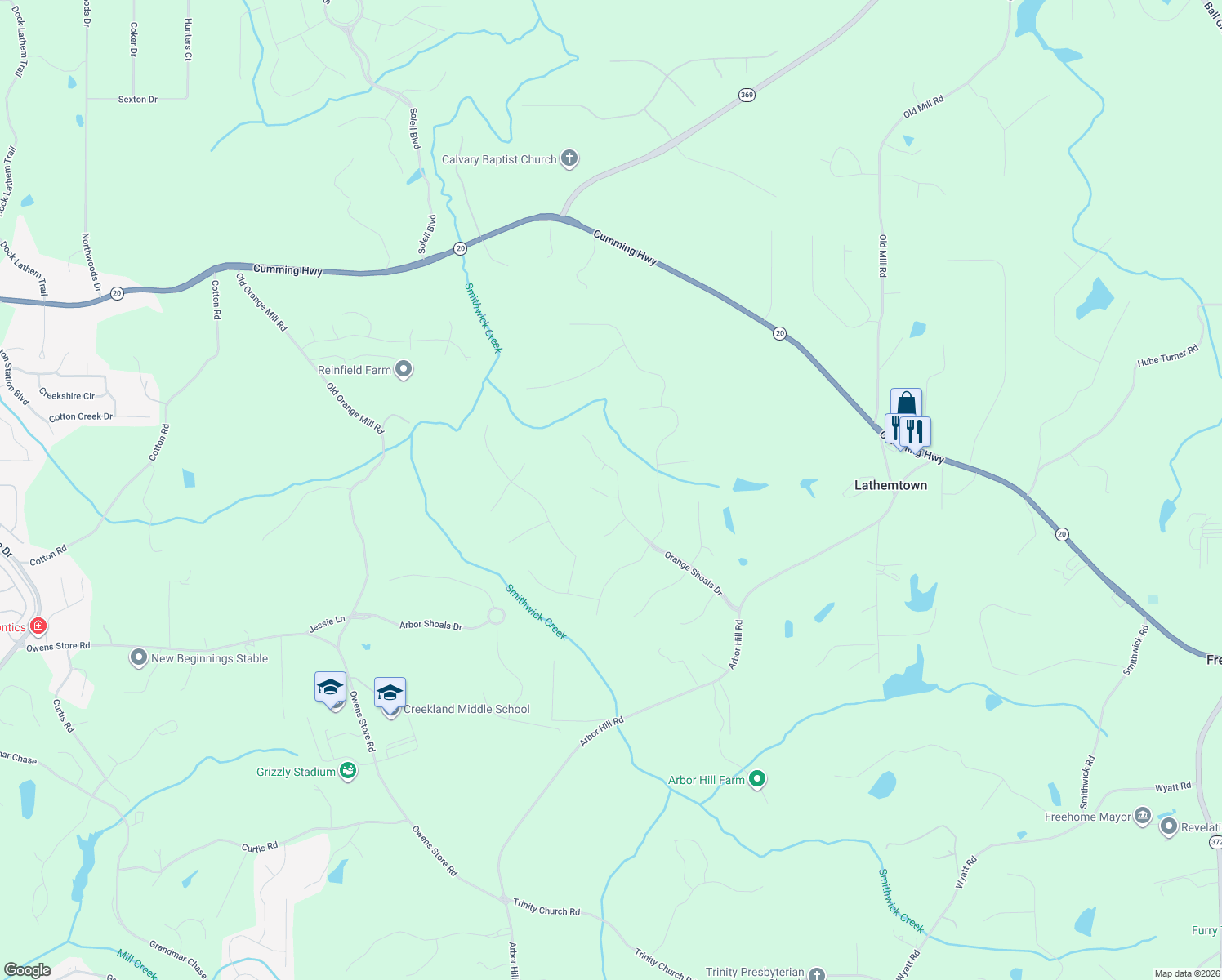 map of restaurants, bars, coffee shops, grocery stores, and more near 1411 Orange Shoals Drive in Canton