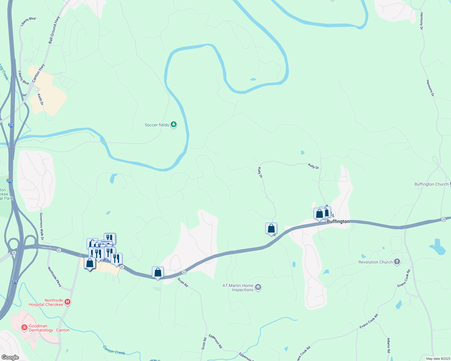 map of restaurants, bars, coffee shops, grocery stores, and more near 829 Waterford Estates Manor in Canton