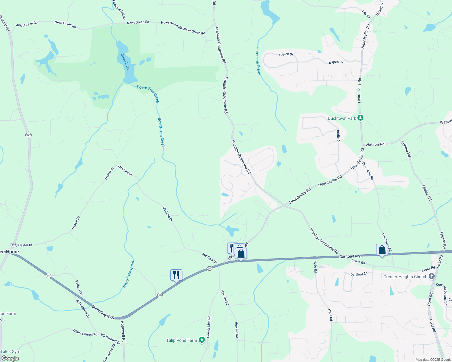 map of restaurants, bars, coffee shops, grocery stores, and more near 5985 Hidden Ridge Court in Cumming