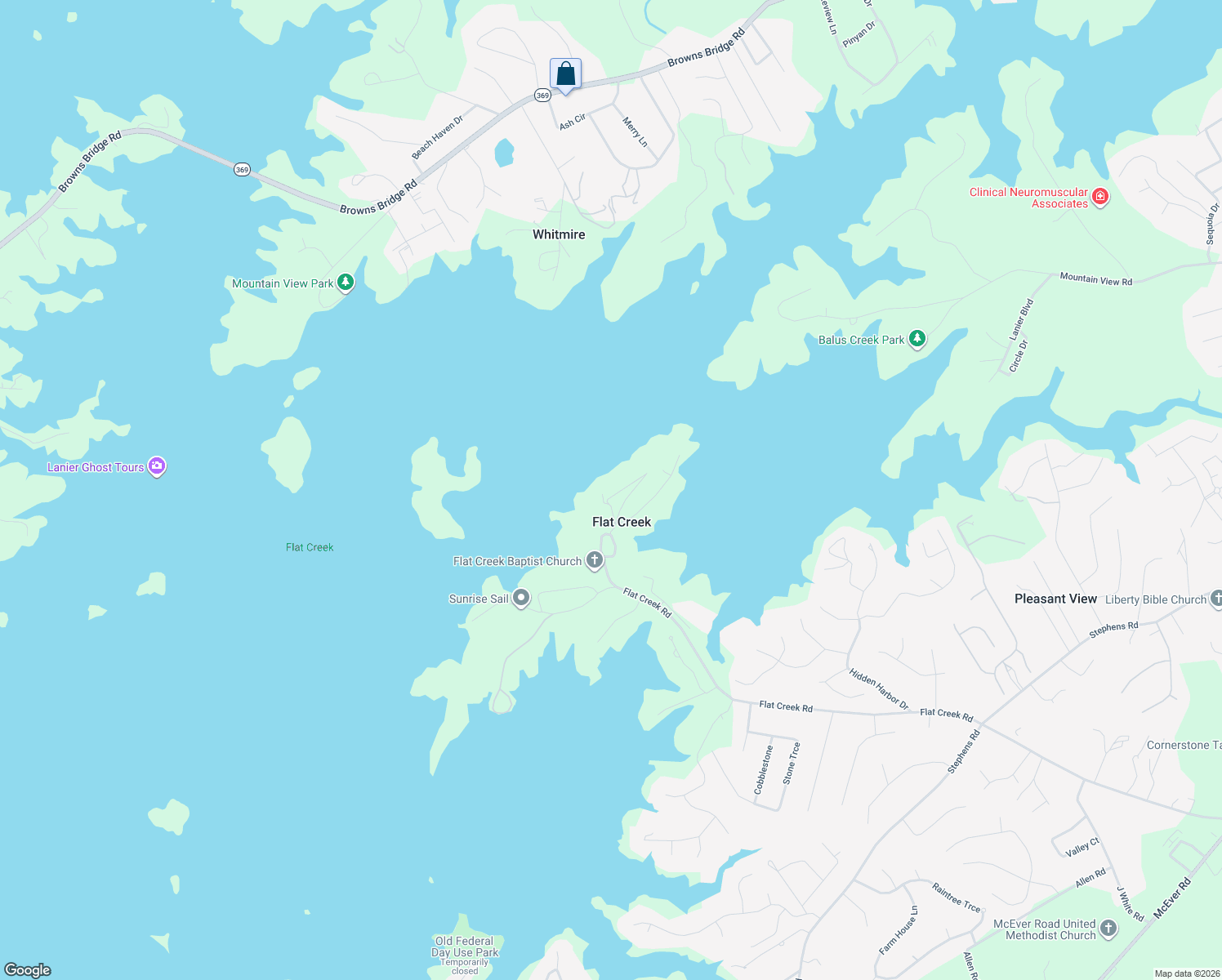map of restaurants, bars, coffee shops, grocery stores, and more near 5759 Ridgetop Dr in Gainesville