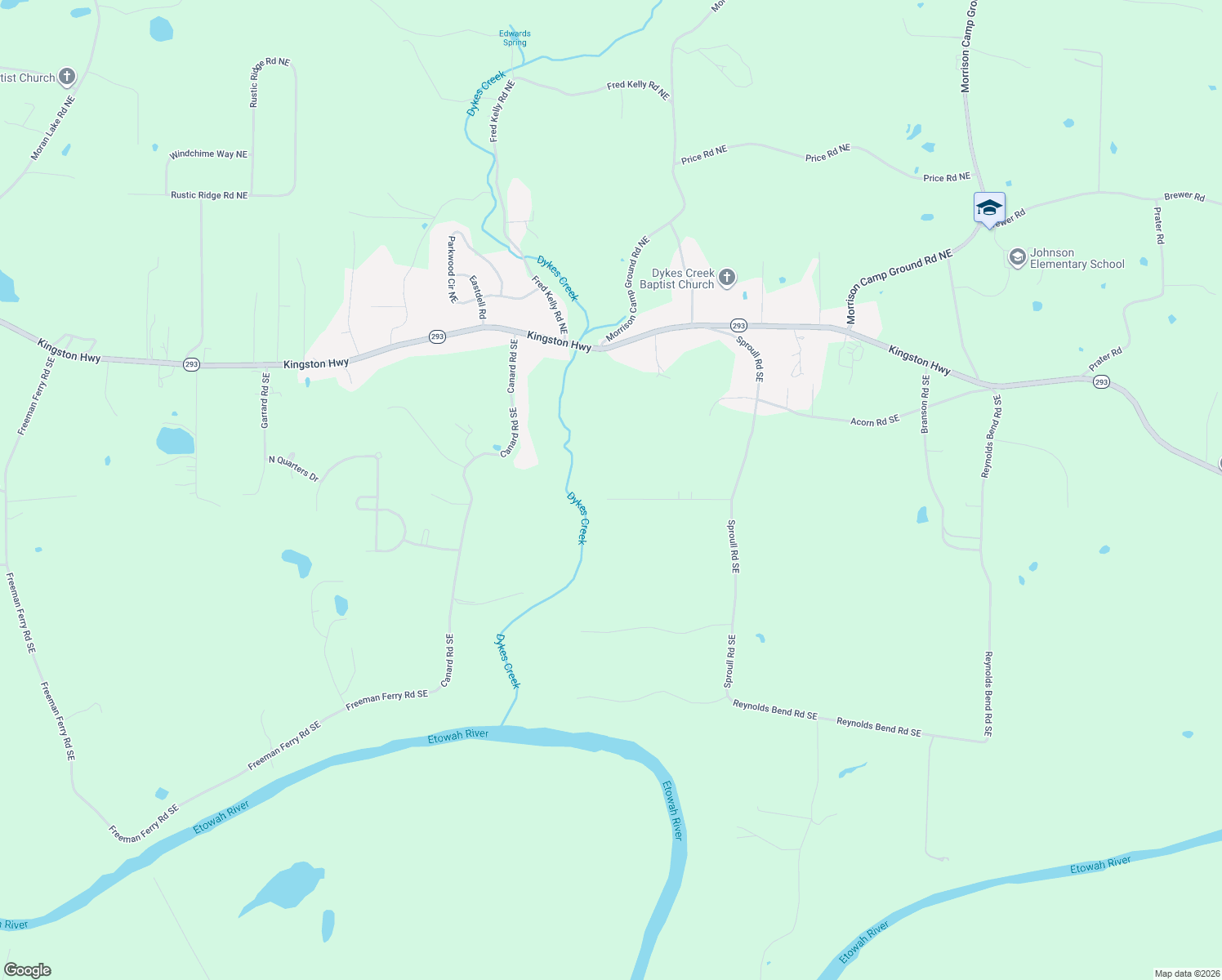 map of restaurants, bars, coffee shops, grocery stores, and more near 36 Mountain Creek Drive Southeast in Rome