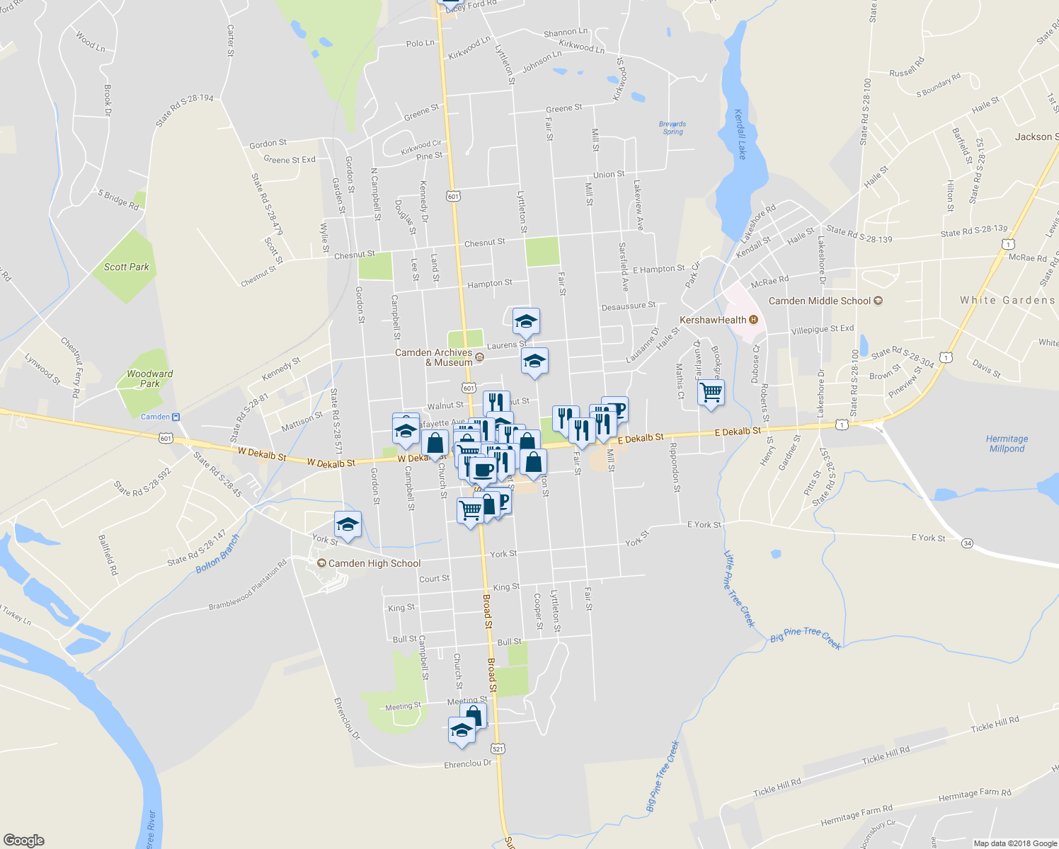 map of restaurants, bars, coffee shops, grocery stores, and more near 1111 Lyttleton Street in Camden