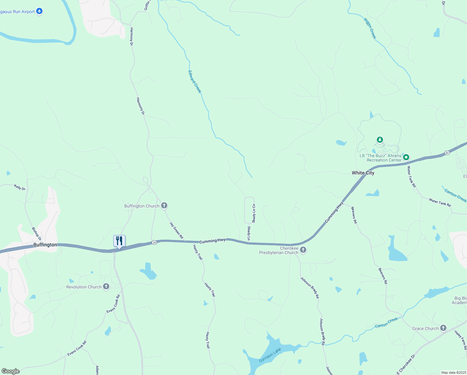 map of restaurants, bars, coffee shops, grocery stores, and more near 275 Shady Trail in Canton