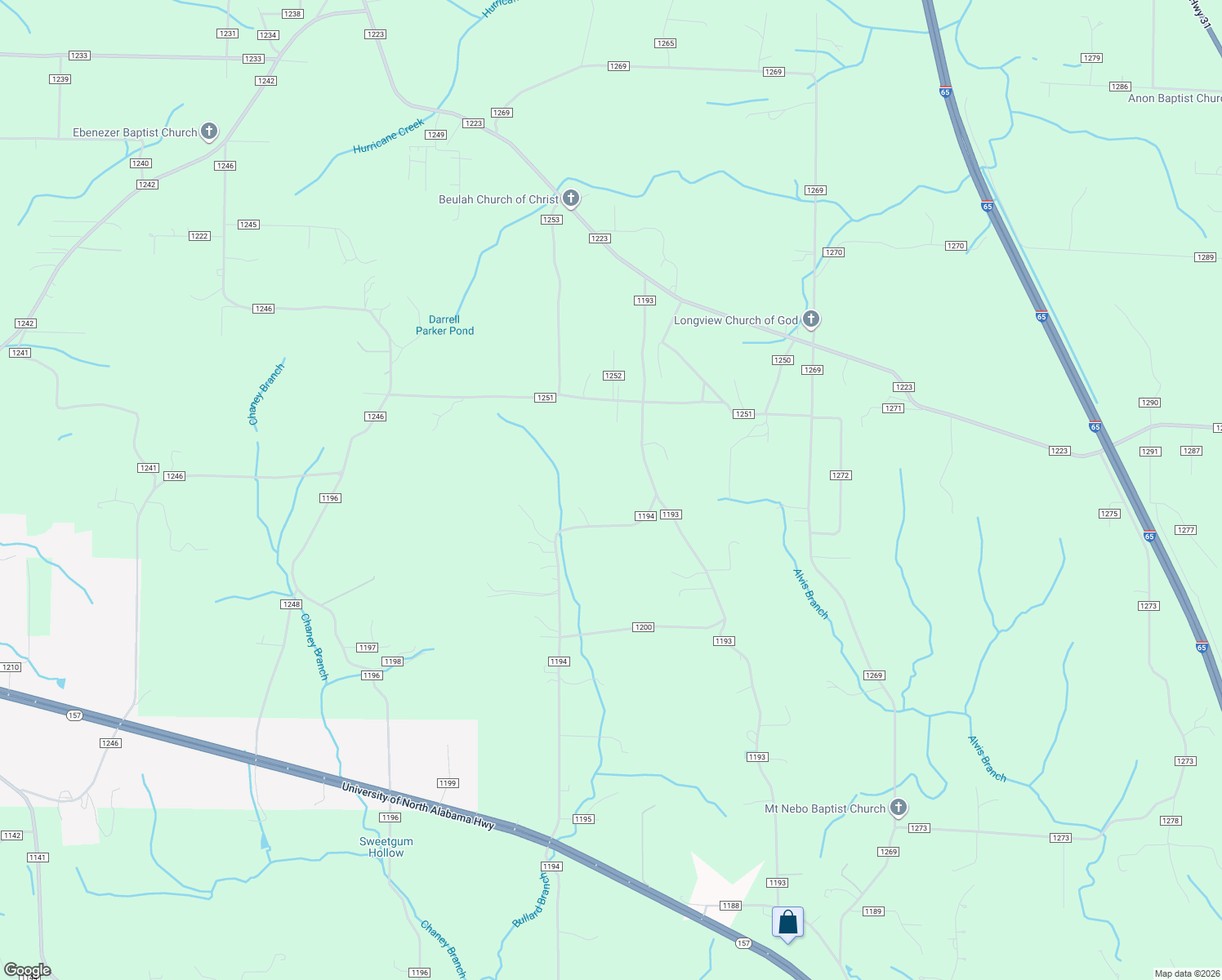 map of restaurants, bars, coffee shops, grocery stores, and more near 1431 County Road 1193 in Vinemont
