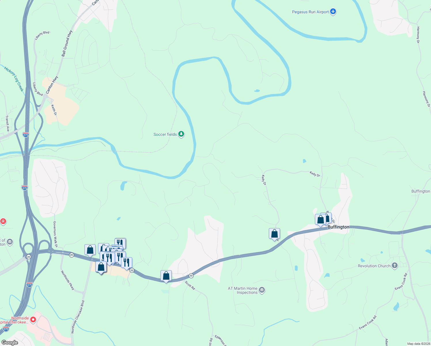 map of restaurants, bars, coffee shops, grocery stores, and more near 836 Waterford Estates Manor in Canton