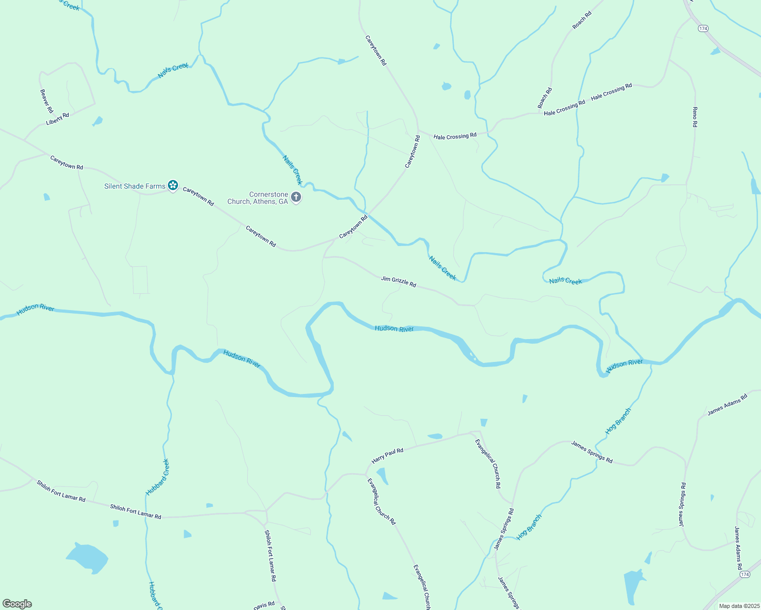 map of restaurants, bars, coffee shops, grocery stores, and more near 414 Jim Grizzle Road in Royston