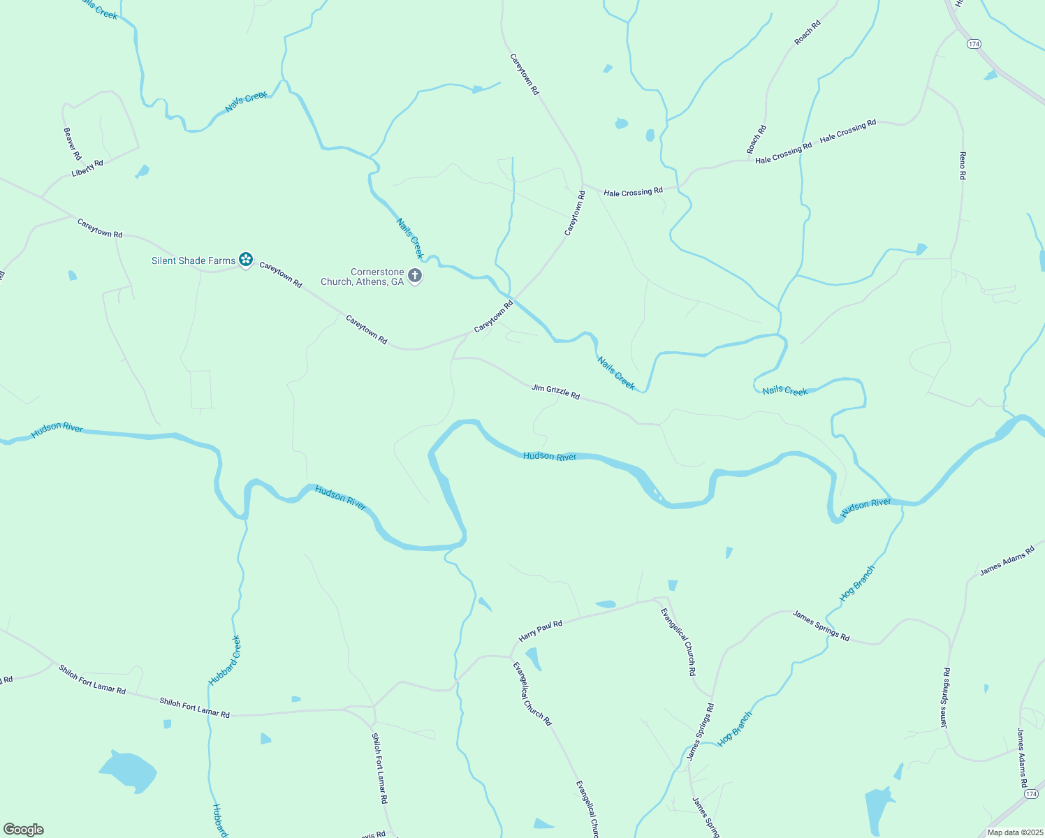 map of restaurants, bars, coffee shops, grocery stores, and more near 414 Jim Grizzle Road in Royston