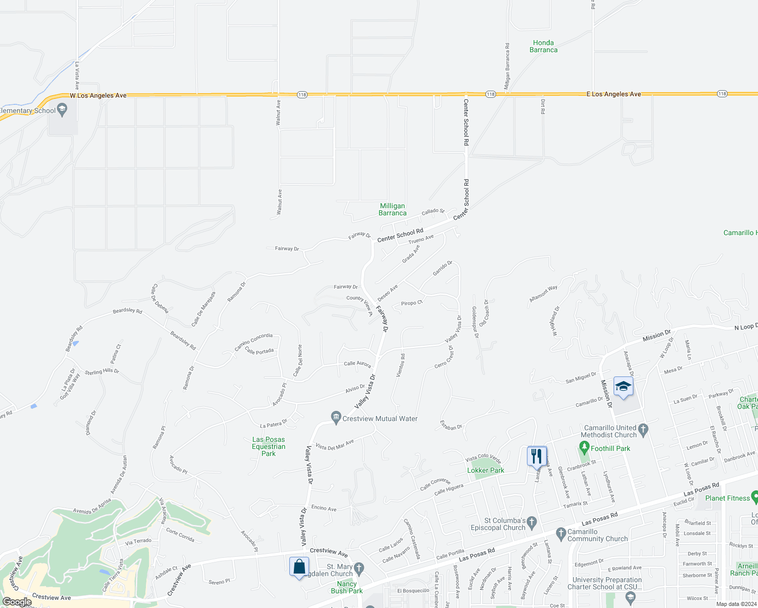 map of restaurants, bars, coffee shops, grocery stores, and more near 606 Deseo Avenue in Camarillo