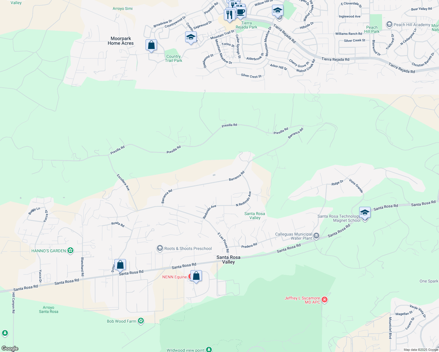 map of restaurants, bars, coffee shops, grocery stores, and more near 11675 Barranca Road in Camarillo