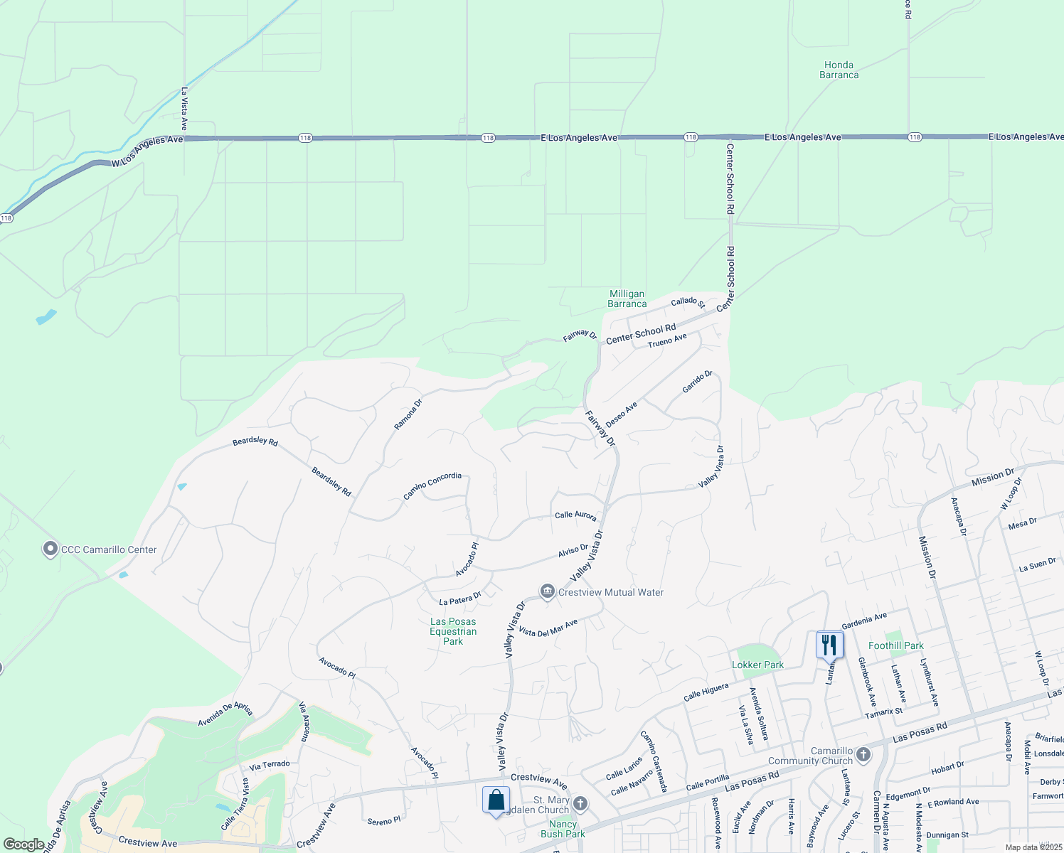 map of restaurants, bars, coffee shops, grocery stores, and more near 461 Deseo Avenue in Camarillo