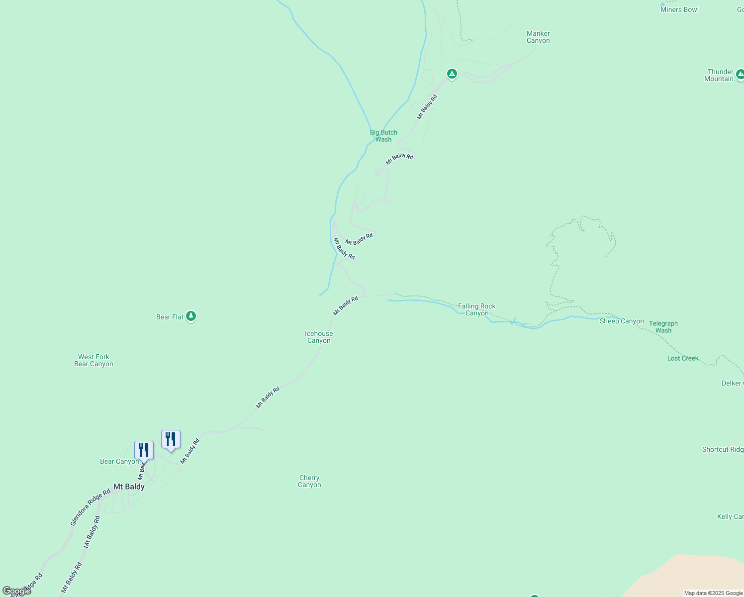 map of restaurants, bars, coffee shops, grocery stores, and more near 7605 Mount Baldy Road in Mount Baldy