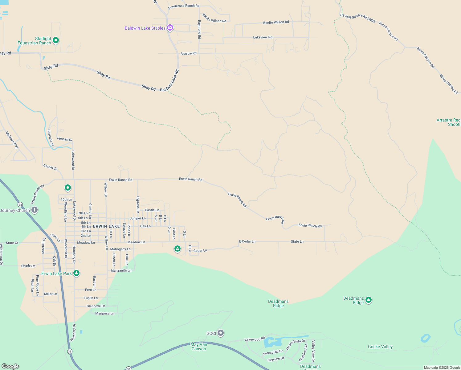 map of restaurants, bars, coffee shops, grocery stores, and more near 2759 Erwin Ranch Road in Big Bear