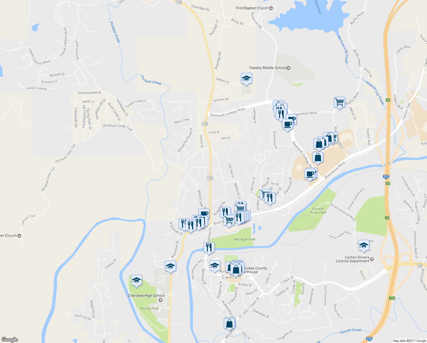 map of restaurants, bars, coffee shops, grocery stores, and more near 70 Daisy Circle in Canton