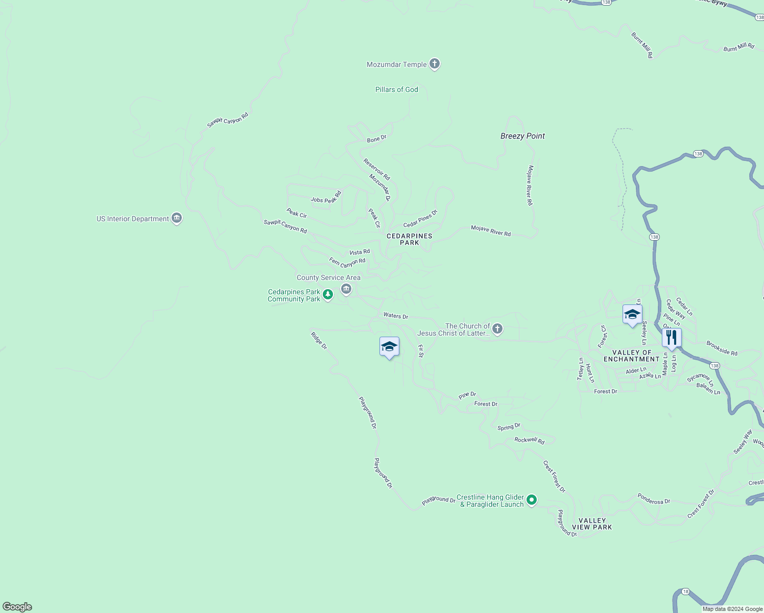 map of restaurants, bars, coffee shops, grocery stores, and more near in Crestline