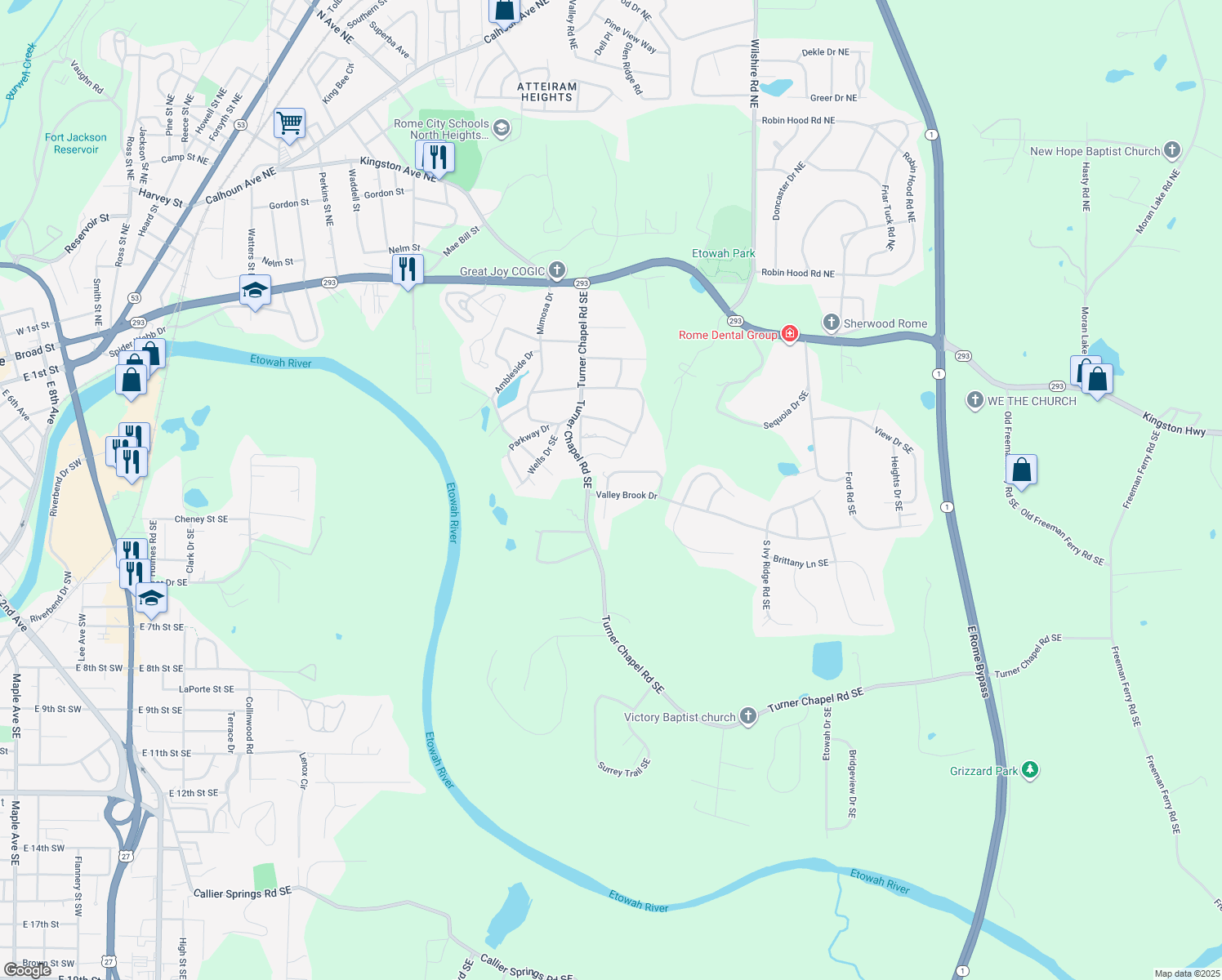 map of restaurants, bars, coffee shops, grocery stores, and more near 5 Valley Brook Drive in Rome