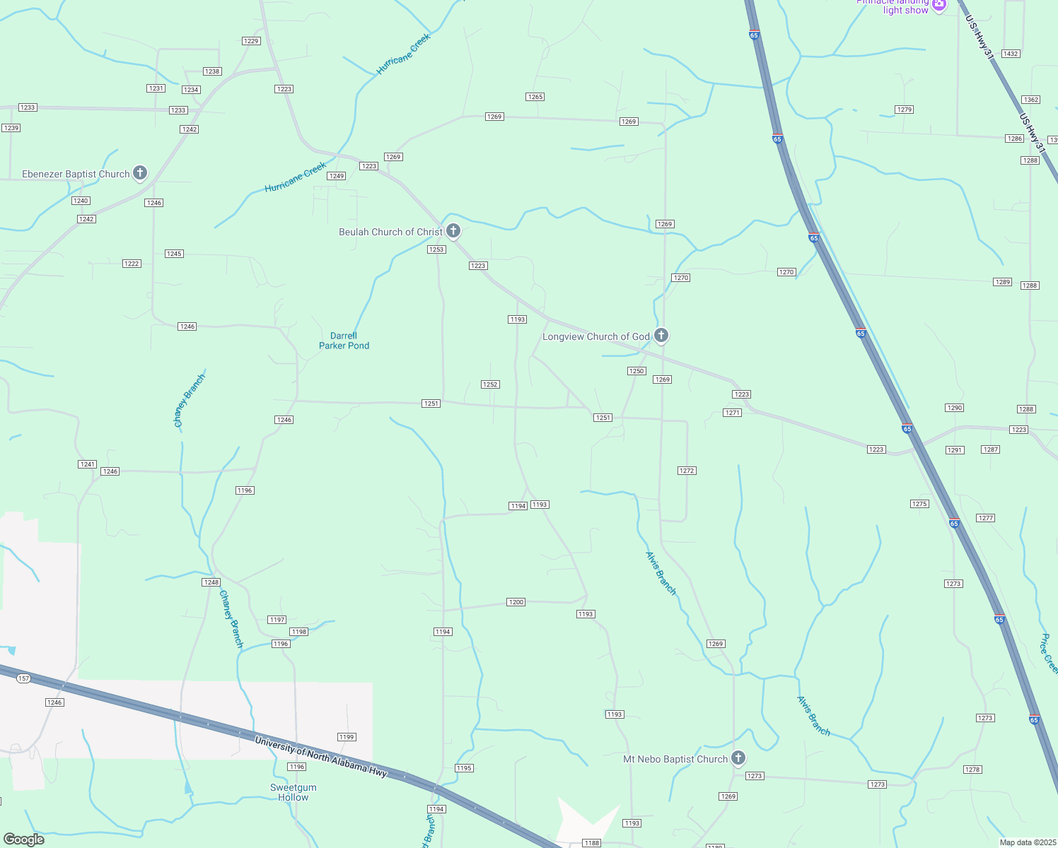 map of restaurants, bars, coffee shops, grocery stores, and more near 461 County Road 1251 in Vinemont