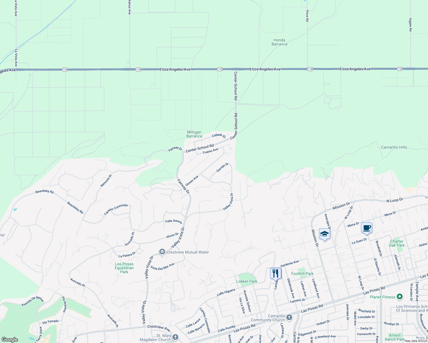 map of restaurants, bars, coffee shops, grocery stores, and more near 967 Garrido Drive in Camarillo