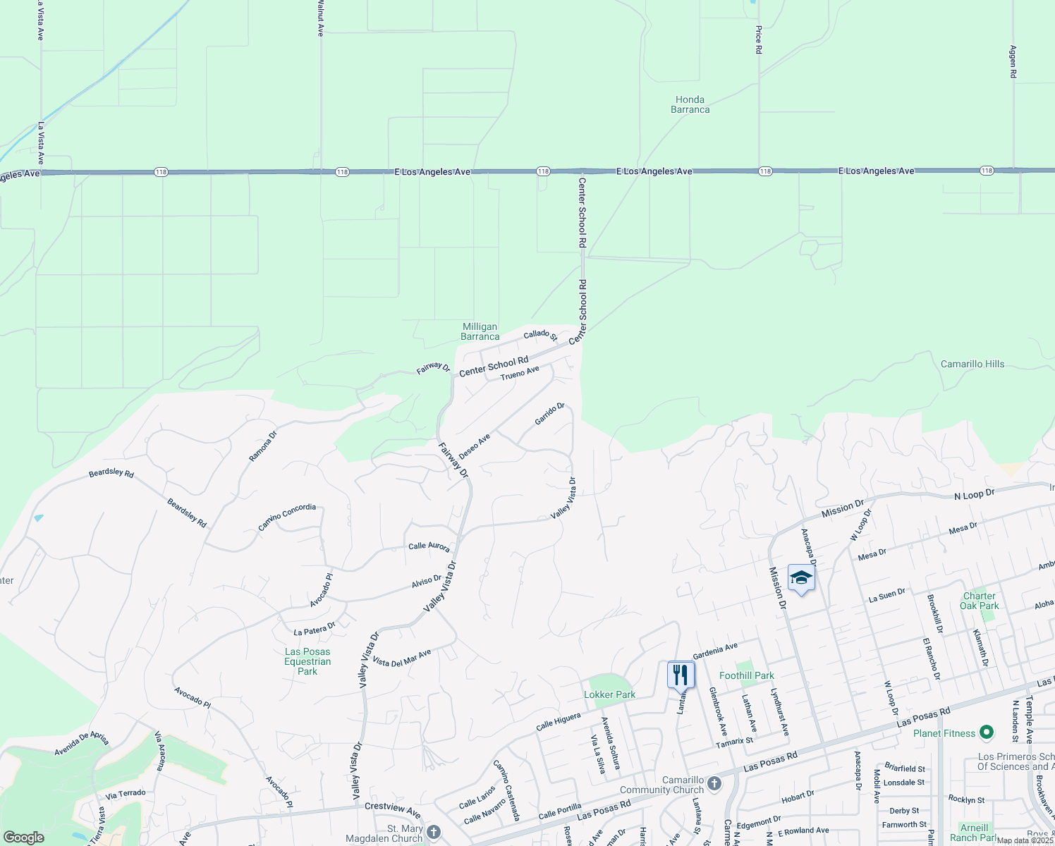map of restaurants, bars, coffee shops, grocery stores, and more near 967 Garrido Drive in Camarillo