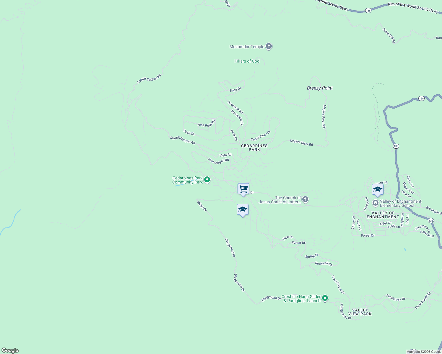 map of restaurants, bars, coffee shops, grocery stores, and more near 21661 Crest Forest Drive in Crestline