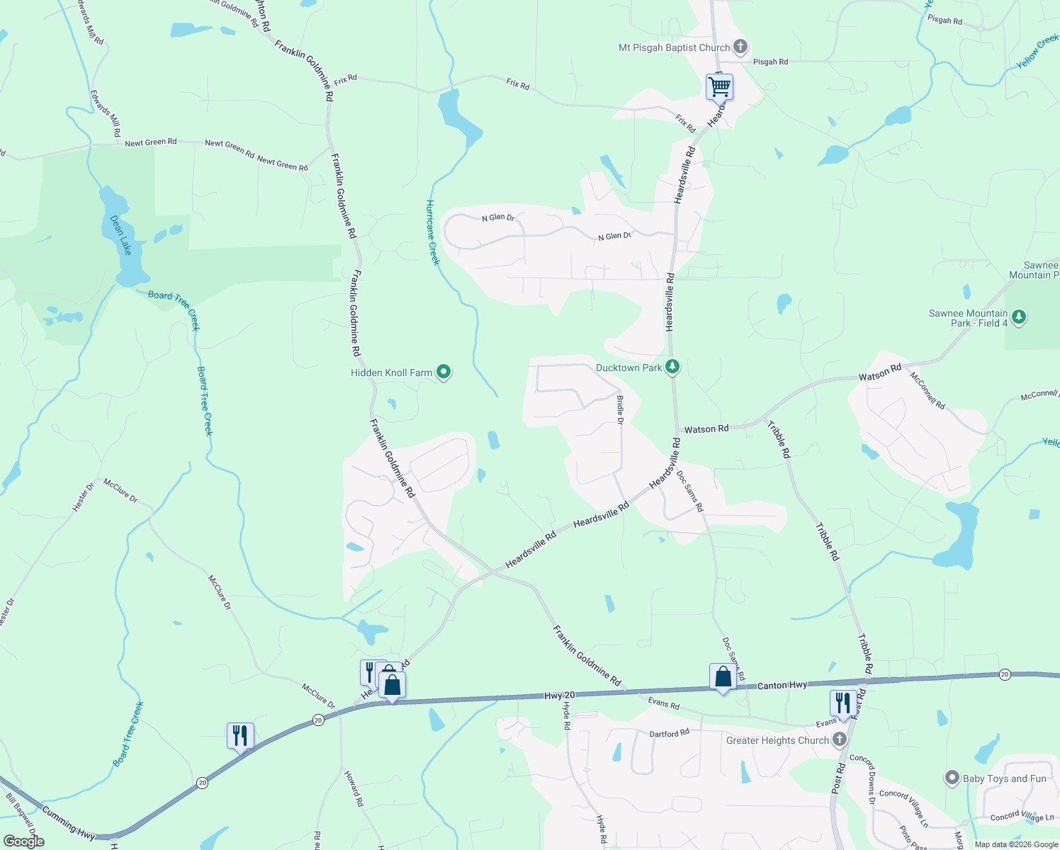 map of restaurants, bars, coffee shops, grocery stores, and more near 6095 Surrey Ct in Cumming