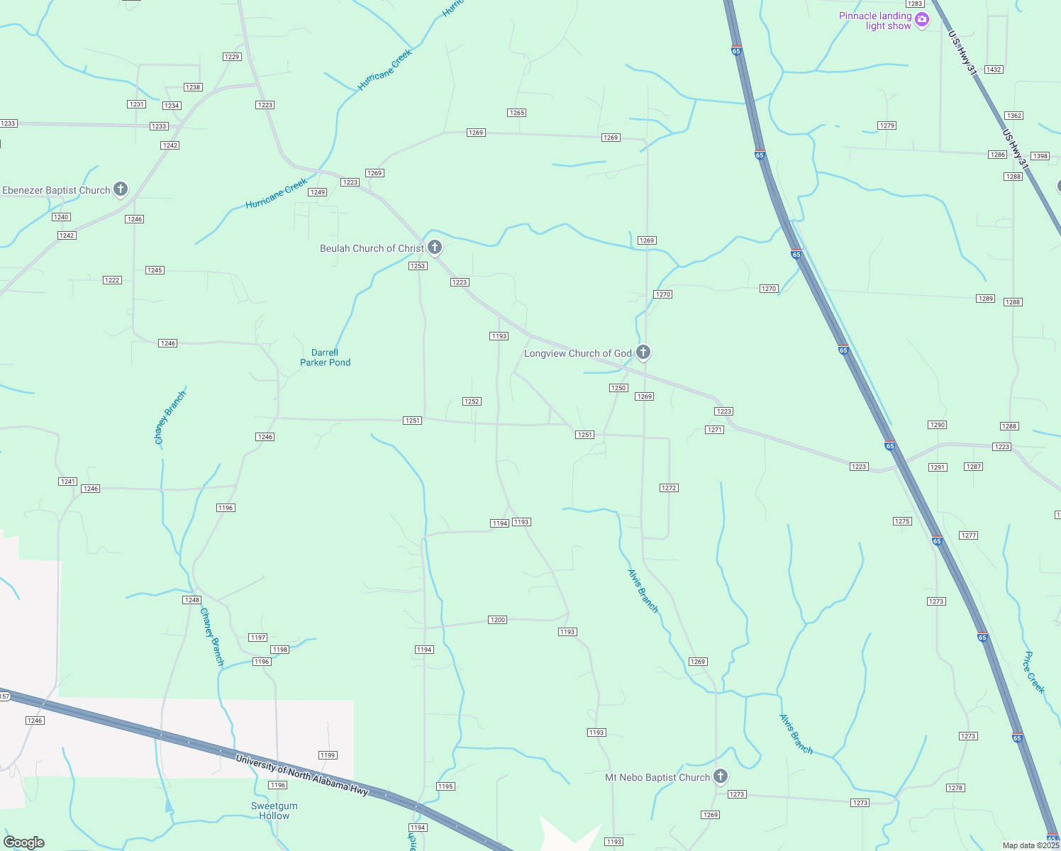 map of restaurants, bars, coffee shops, grocery stores, and more near 461 County Road 1251 in Vinemont