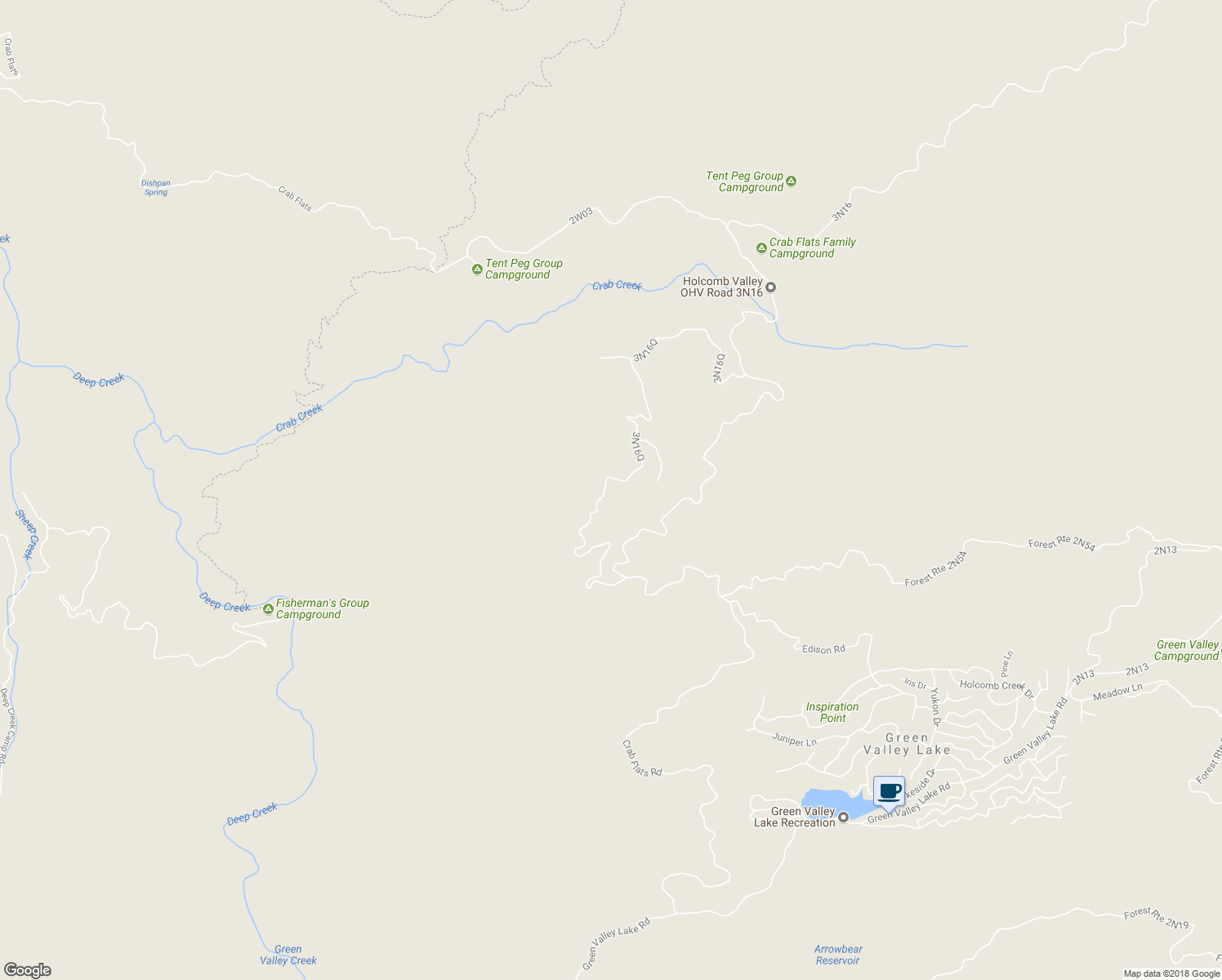 map of restaurants, bars, coffee shops, grocery stores, and more near 125 North Trails End Road in Green Valley Lake