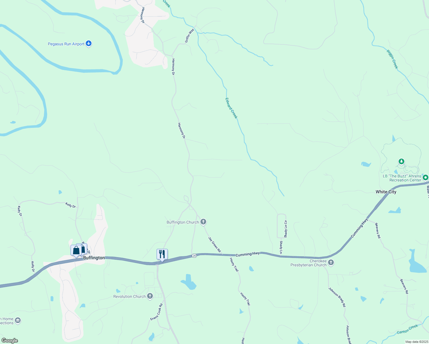 map of restaurants, bars, coffee shops, grocery stores, and more near 121 Harmony Oaks Trail in Canton