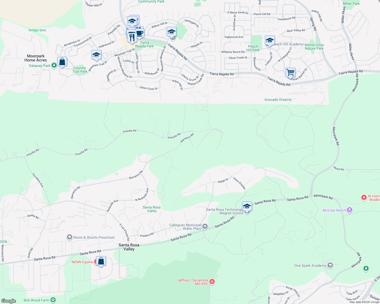 map of restaurants, bars, coffee shops, grocery stores, and more near 12286 Barranca Road in Camarillo