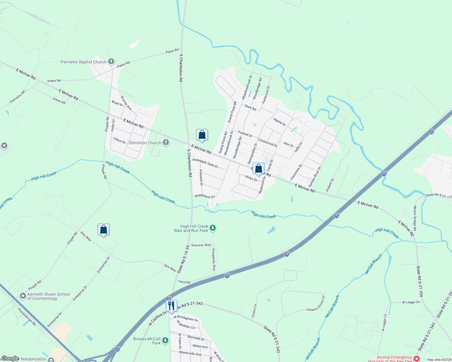 map of restaurants, bars, coffee shops, grocery stores, and more near 2970 Shadeland Circle in Florence