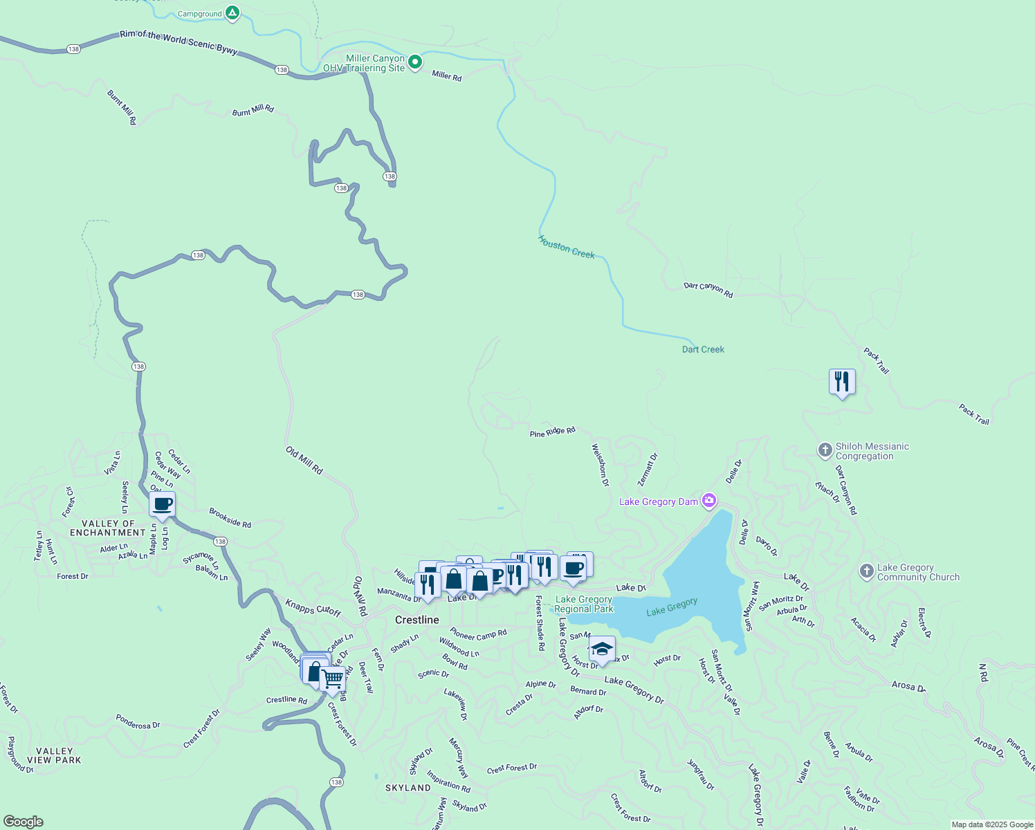 map of restaurants, bars, coffee shops, grocery stores, and more near in Crestline