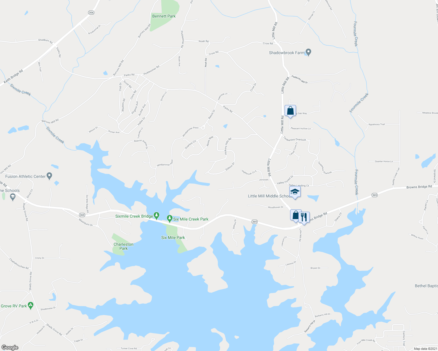 map of restaurants, bars, coffee shops, grocery stores, and more near 6375 Eidson Drive in Cumming