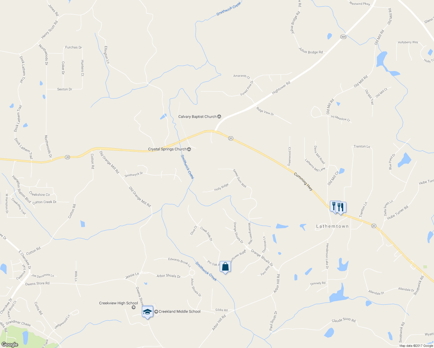 map of restaurants, bars, coffee shops, grocery stores, and more near 729 Sweet Gum Way in Canton