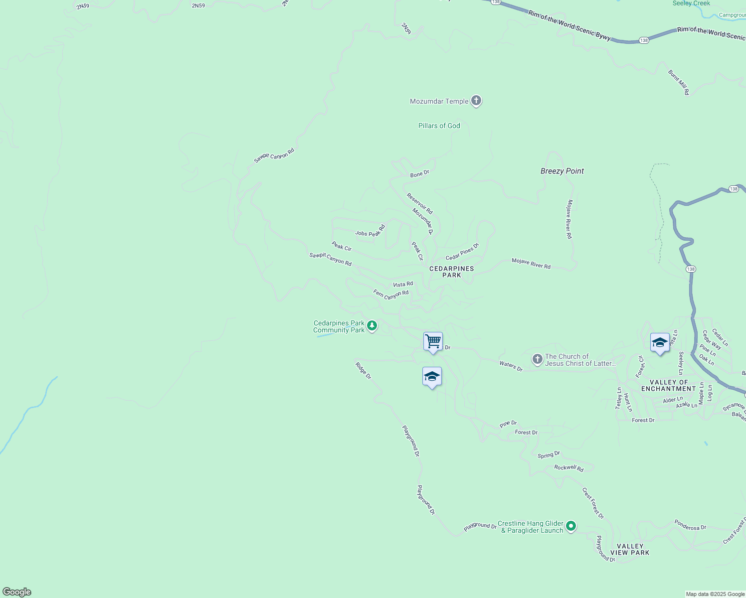 map of restaurants, bars, coffee shops, grocery stores, and more near 21658 West Buckthorn Drive in Crestline