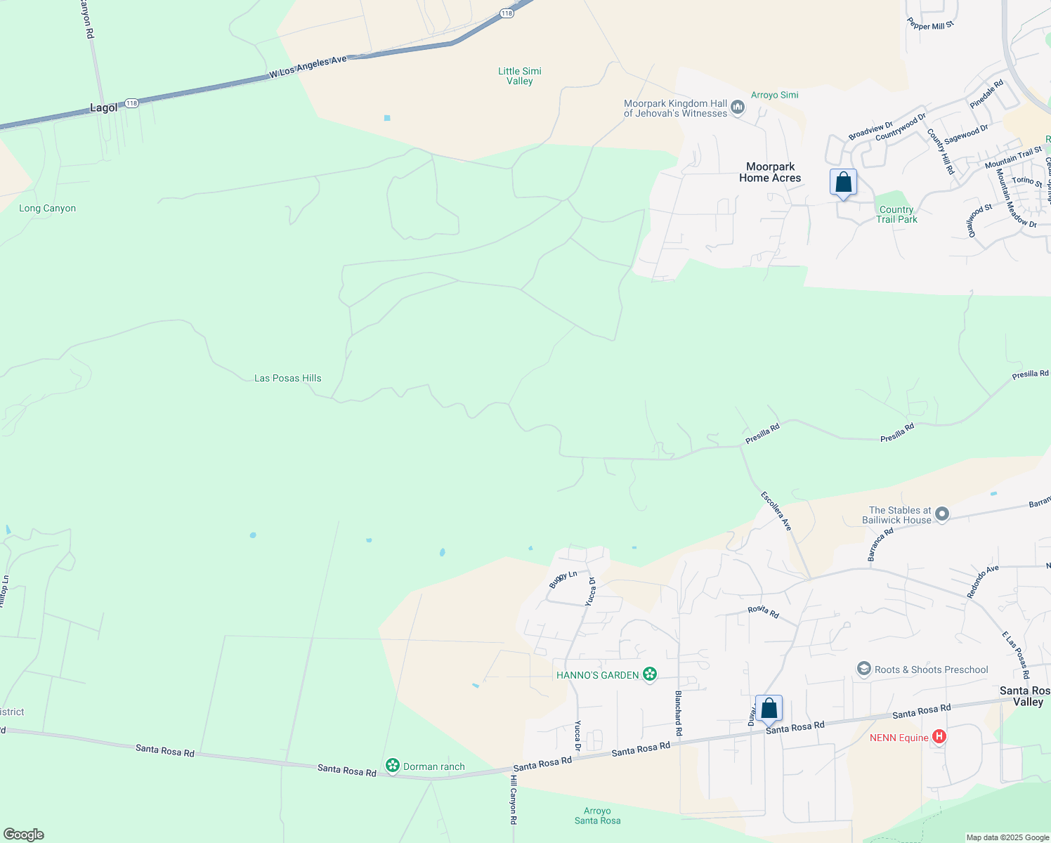 map of restaurants, bars, coffee shops, grocery stores, and more near 10255 Presilla Road in Santa Rosa Valley