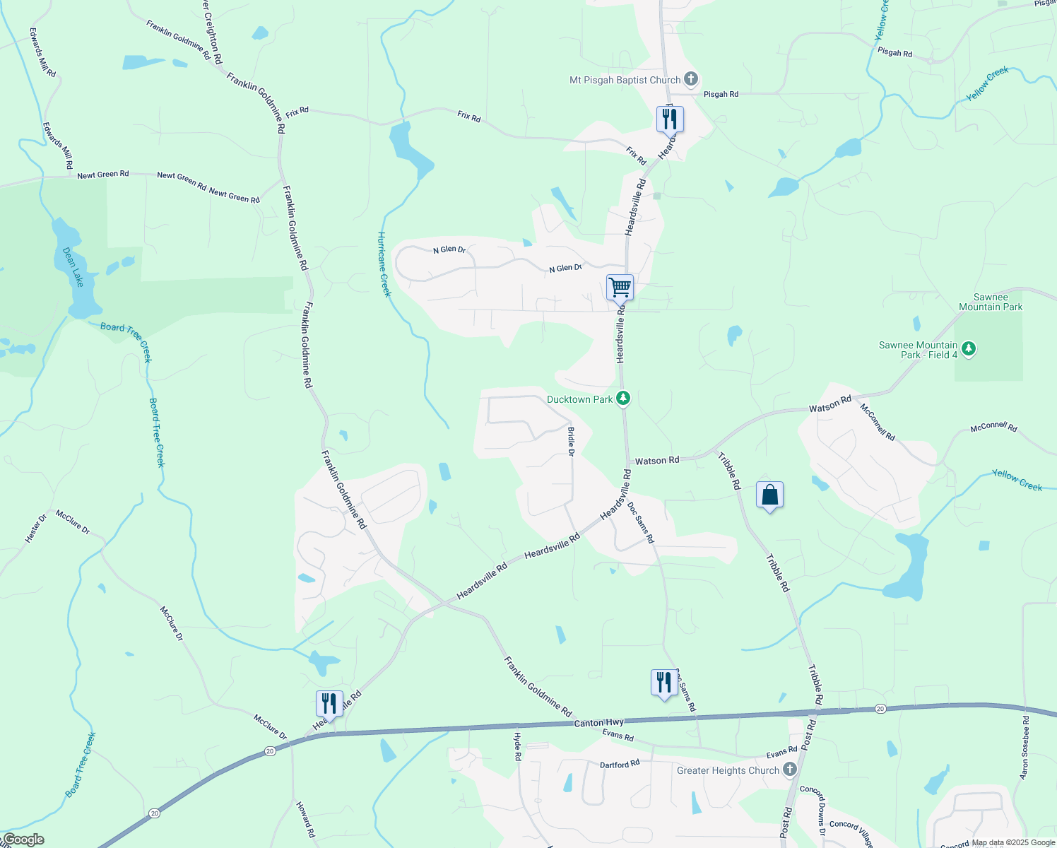 map of restaurants, bars, coffee shops, grocery stores, and more near 6040 Carriage Dr in Cumming