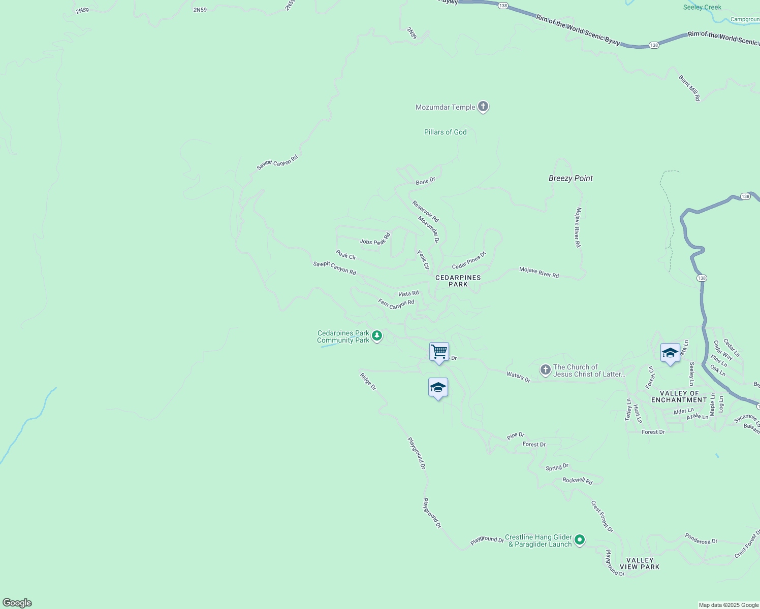 map of restaurants, bars, coffee shops, grocery stores, and more near 21658 West Buckthorn Drive in Crestline