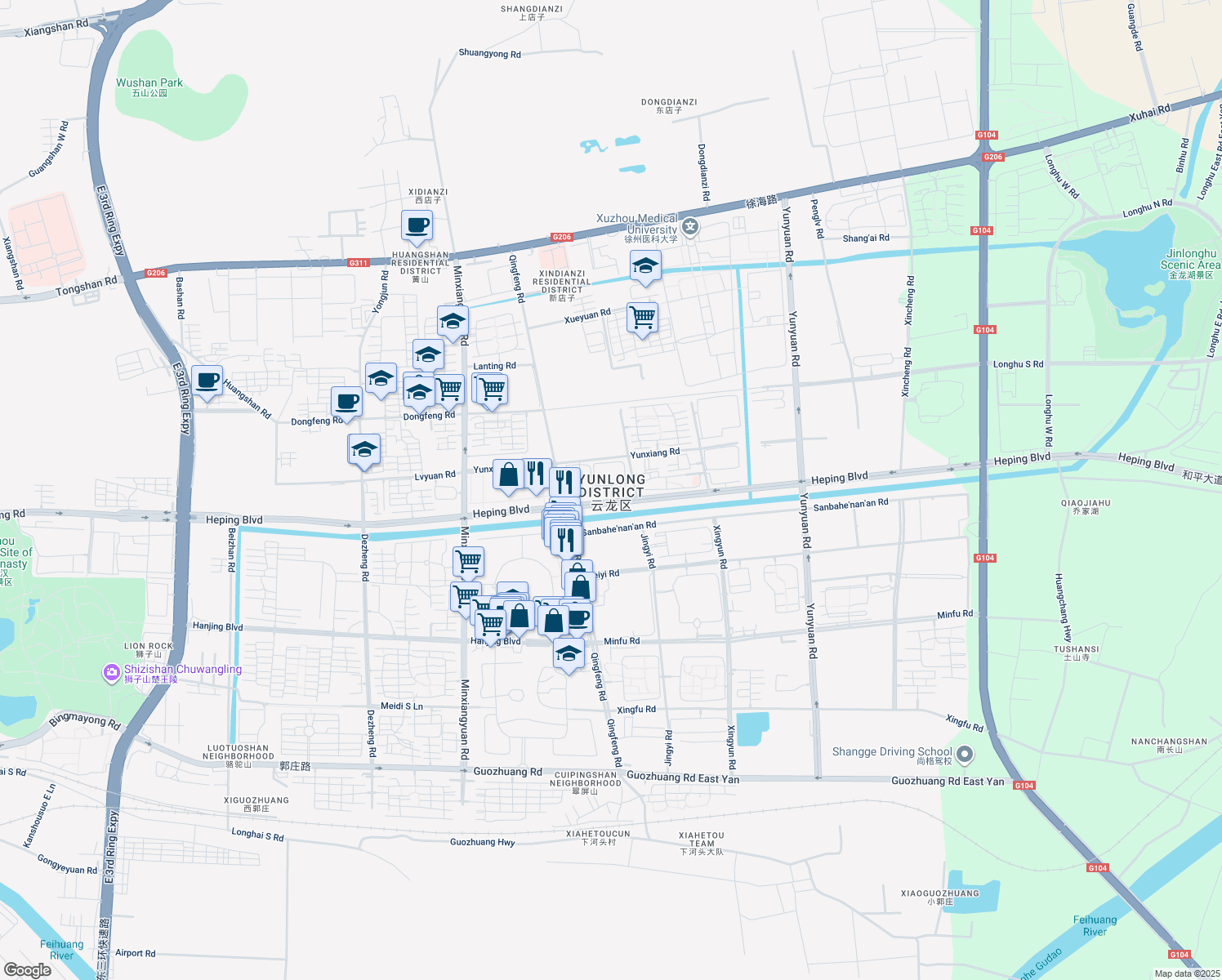 map of restaurants, bars, coffee shops, grocery stores, and more near in Xuzhou
