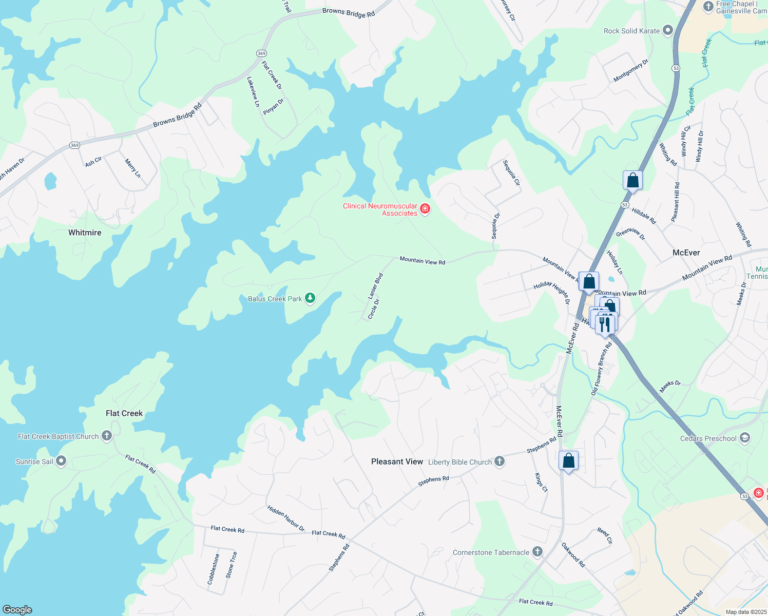 map of restaurants, bars, coffee shops, grocery stores, and more near 4619 Circle Drive in Oakwood