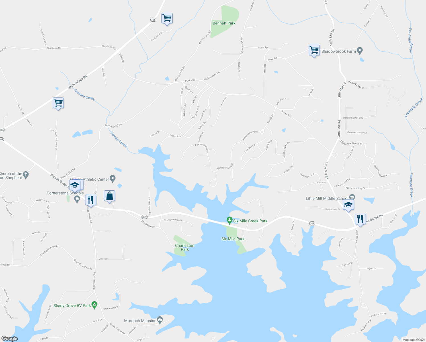 map of restaurants, bars, coffee shops, grocery stores, and more near 6230 Beacon Station Drive in Cumming