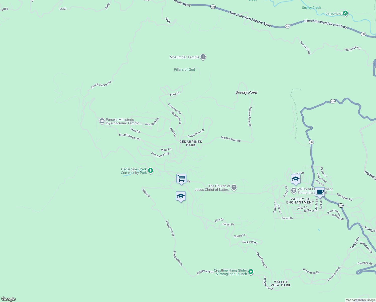 map of restaurants, bars, coffee shops, grocery stores, and more near in Crestline